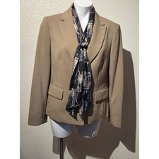 Kasper Womens Tan 2 Button Blazer with Removable Scarf 14P Petite Tan Brown