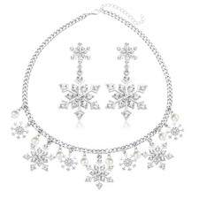 Christmas Snowflake Necklace Bracelet Earrings Snowflake Charm Link Bracelet ...