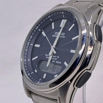 Casio WVA410TJ Wave Ceptor Wristwatch Solar Radio Controlled Navy Silver