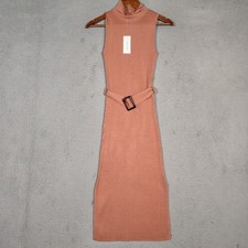 Pink Rose Midi Sweater Dress Women Small Venetian Clay Ribbed Knit Side Slit NWT