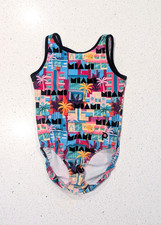 RARE Plum CL Child Large Gymnastics Dance Leotard MIAMI Florida Beach Palm Trees