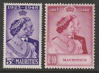MAURITIUS 1948 ROYAL SILVER WEDDING SET MOUNTED MINT SG270 271