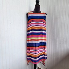 Vince Camuto Dress Colorful Striped Sheer Sleeveless Cover Up Side Slits Sz M