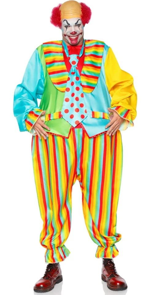 Disfraz de payaso de circo de 2 piezas con mono arco iris satinado para hombre Foto 2 de 4