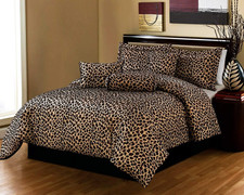 Animal Print King Size Bed in a Bag - Leopard Zebra Microfur Comforter Set