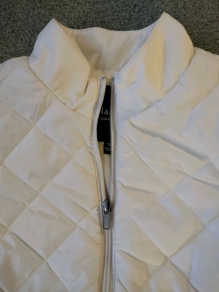Misses Quilted Puffy Vest Jacket, Ivory, Lightweight, Zip, Pockets, 1X, New - Image 2 of 4