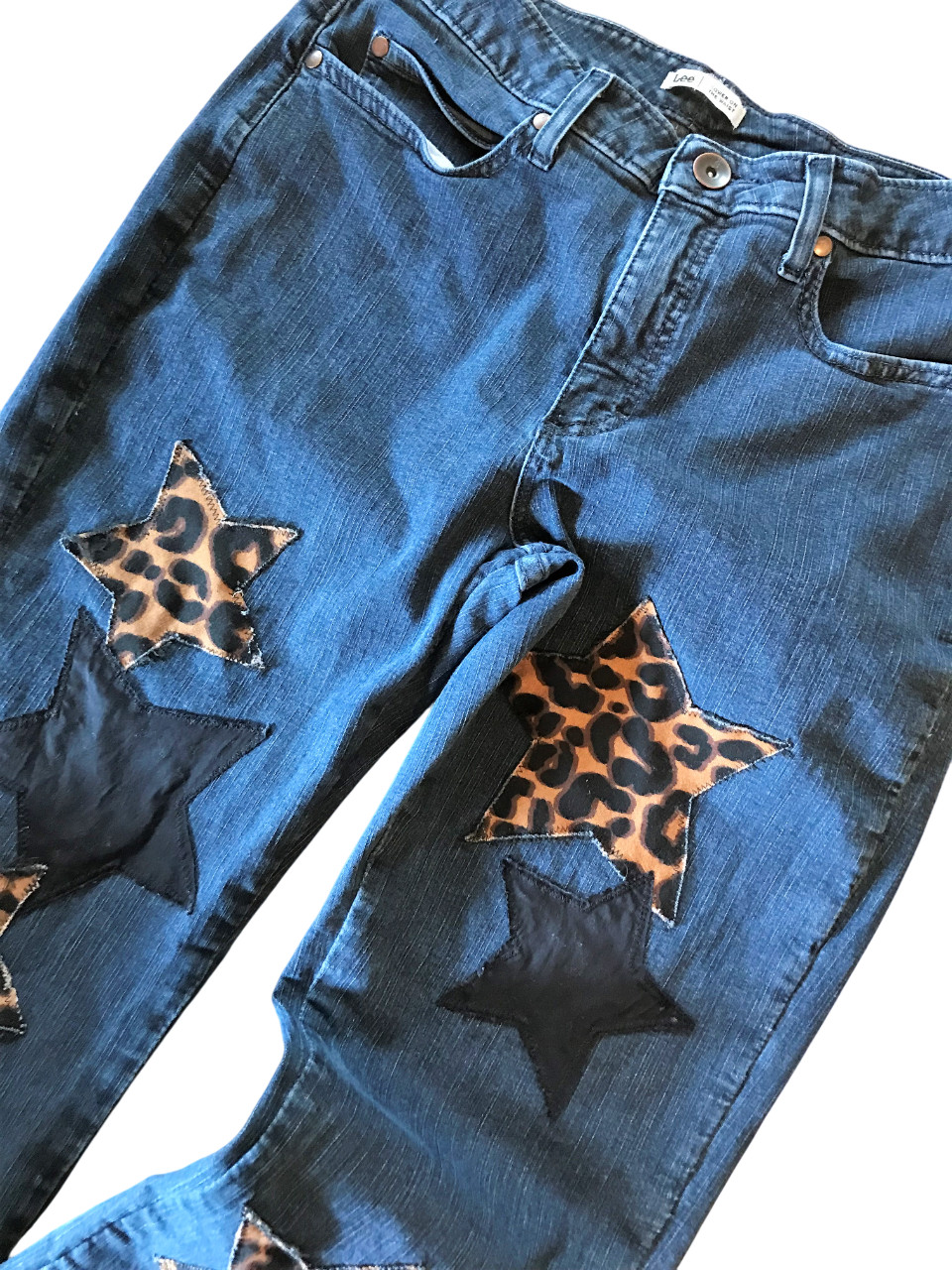 Upcycled Patchwork Jeans, Leopard Print Stars, Bo… - image 14