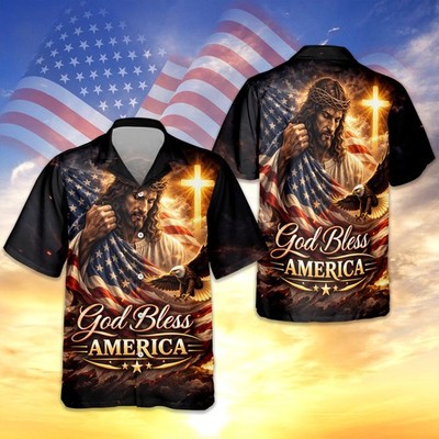 Eagle God Bless America Hawaiian Shirt Independence Day Shirt Gifts For 4Th Of J