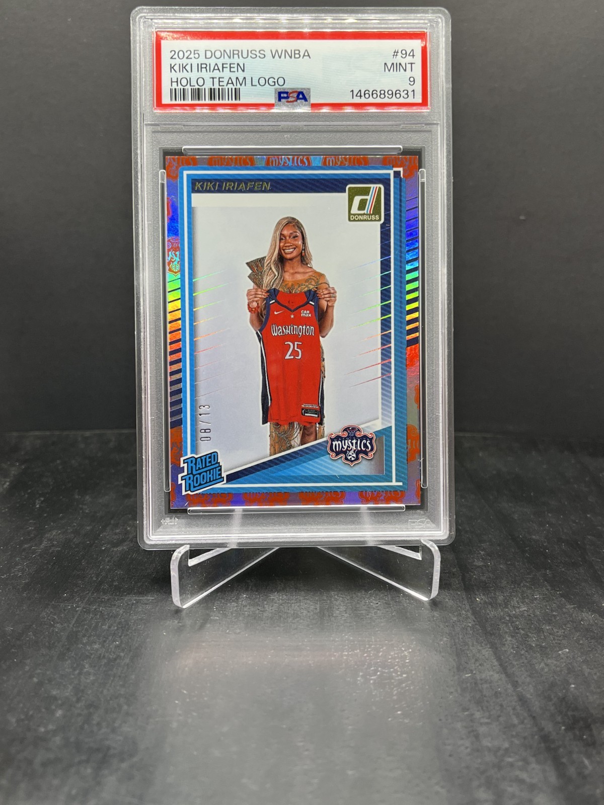 2025 Donruss WNBA Kiki Iriafen RC Rated Rookie Holo Team Logo 08/13 PSA 9 #94 view 1