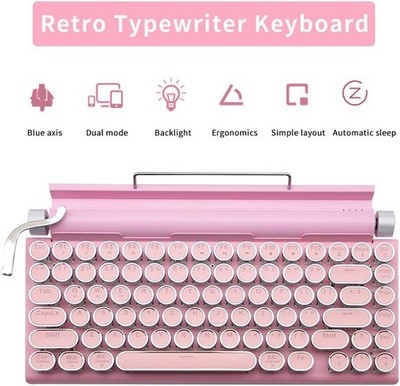 OUSEITECH Bluetooth USB-C 83-Tasten Retro Schreibmaschinentastatur (rosa)