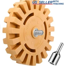 4 inch Decal Remover Eraser Wheel w/ Power Drill Arbor Adapter Rubber Pinstripe