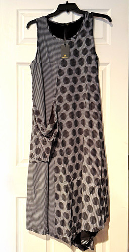 Radzoli Women's XL Shift Midi Dress Sleeveless Scoop Neck Polka Dot Asymmetric