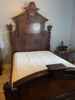 #ad Victorian Renaissance Walnut Burl Bed And Italian Marble Top Vanity $1100.00