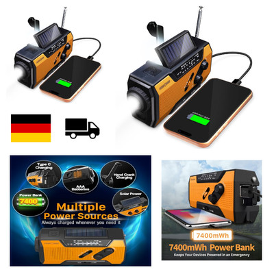 FosPower Notfallradio NOAA AM FM 7400mWh Powerbank USB Solar Handkurbel