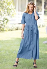 Woman Within Plus Size Short-Sleeve Denim Dress