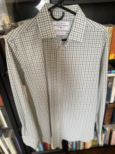 Mizzen + Main Men’s Trim Fit Button Up Shirt Green White Check Plaid Size Medium
