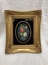 Vintage handmade quilling art, quilled paper pictures floral bouquets mini easel