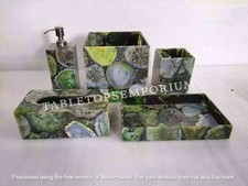 Green Agate Stone Bathroom Set Handmade Art Vanity Home Decor with Set of 5 Pcs