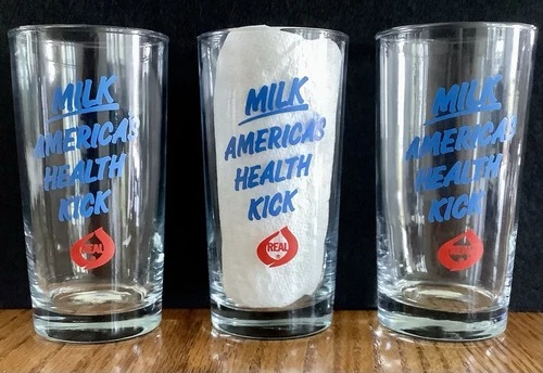Idaho American Dairy Association Lot Of 3 “Milk America’s Health Kick” Glass Vtg