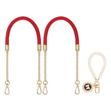 2Pcs 23.6Inch PU Leather Purse Strap with Pendant Red, Light Gold Chain 