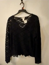 NWT  Blushe by Speigel - Black - Lace Brocaded - Pullover  Long Sleeved Top - XL