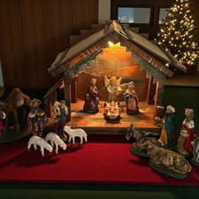 Vtg 16 Piece Christmas Nativity Set Manger Jesus Figurines Religious Decor Italy