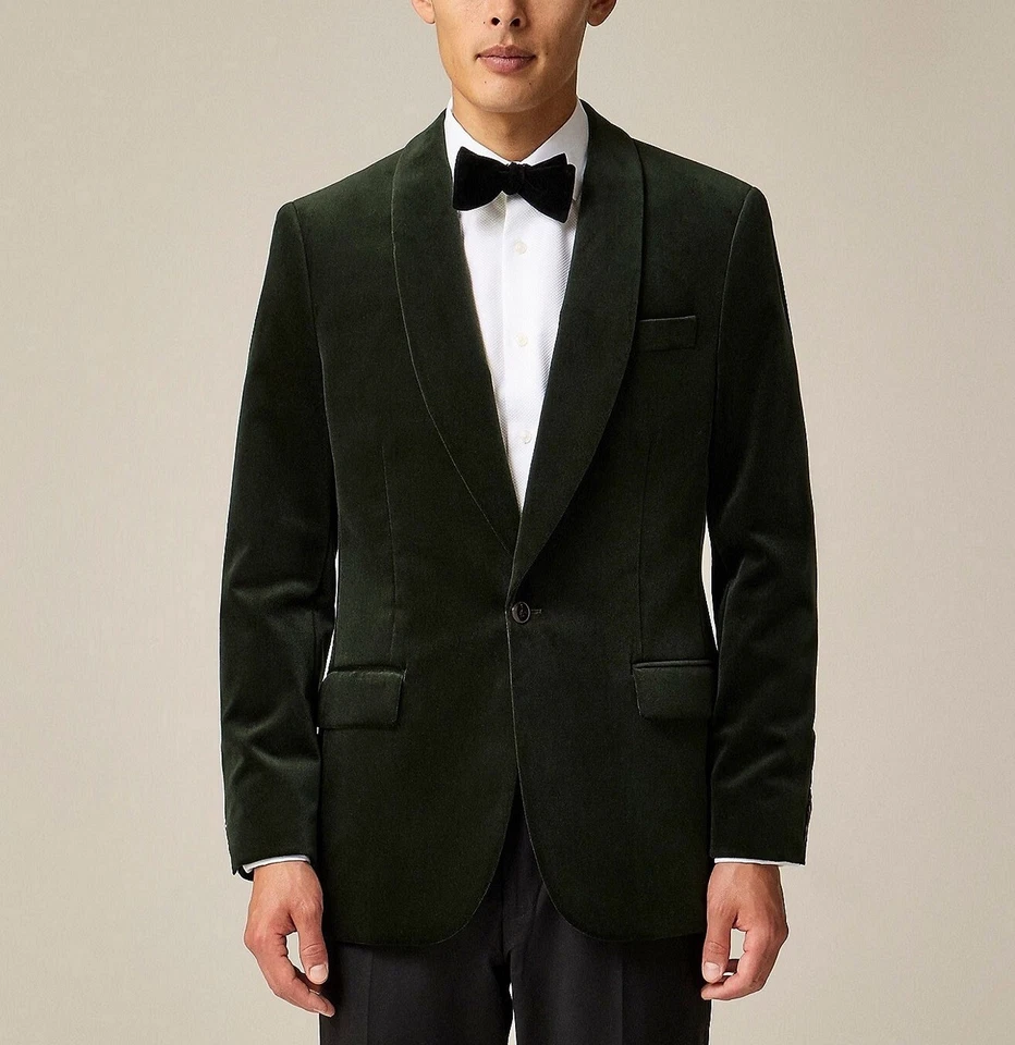 J.CREW Ludlow Blazer Terciopelo Verde Oscuro 40 Chal Esmoquin Traje Chaqueta 40R 42R Slim Foto 3 de 4
