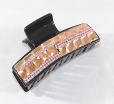 Brand New Black Hair Clip Claw w/Golden Brown and Pink Crystals