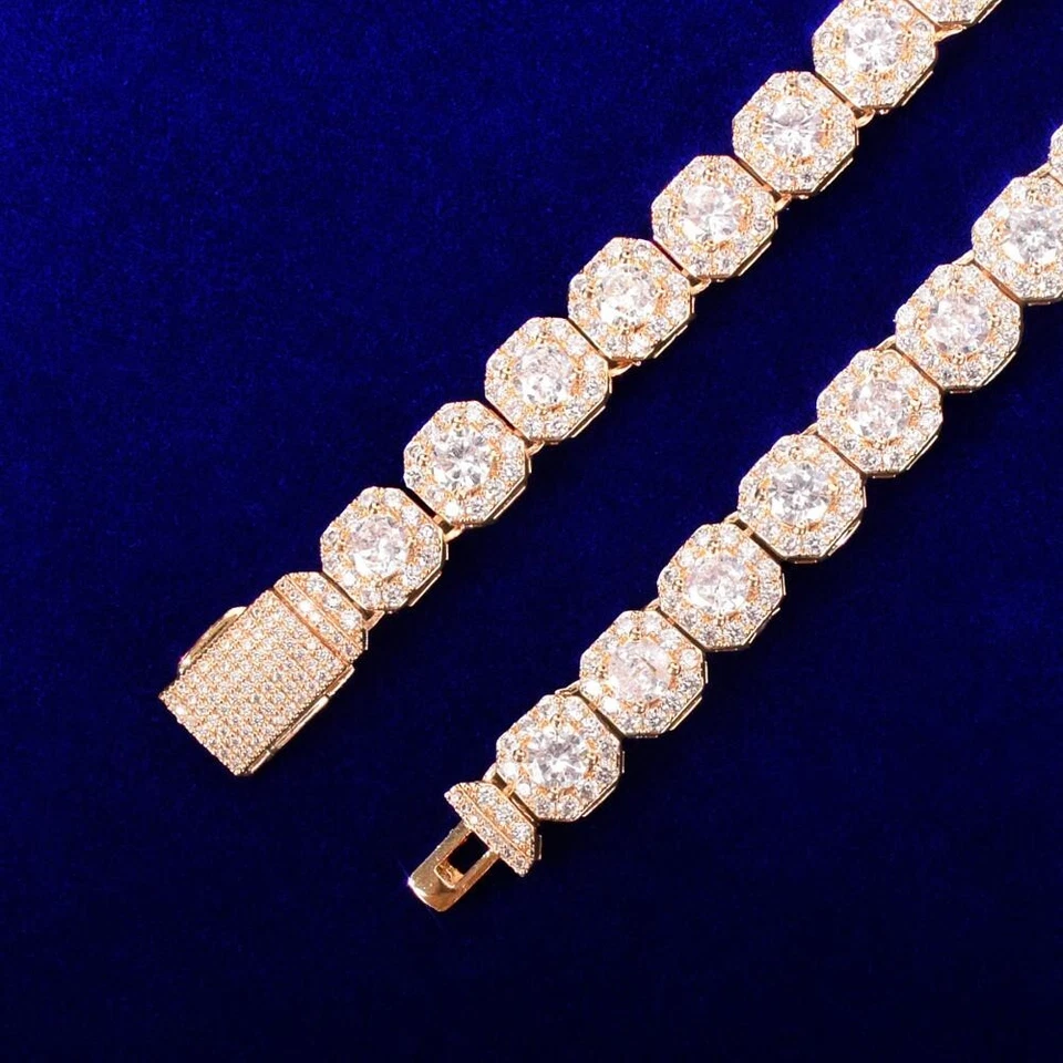 3AAA+ CZ Hop Hip Ice Out Clustered Tennis Chain 24k Real Gold Plated 9mm 16-24" - Image 4 of 4