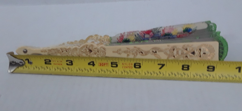 Vintage Peacock Sewn Frilled Hand Fan Stitched Embroidered with Tassel - Picture 14 of 15