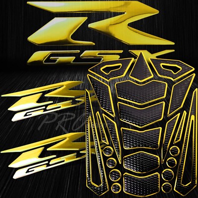 4PCs Black+Chromed Gold Fuel Tank Pad+2/" 3D Badge Logo Fairing Emblem Sticker
