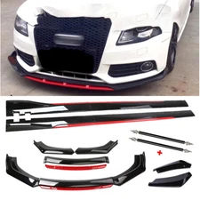 Front Bumper Lip Chin Spoiler Splitter Body Kit Glossy Black Red For Audi A3 A4