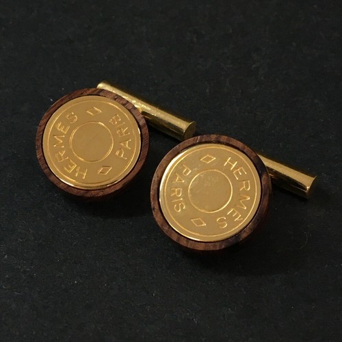HERMES Sellier Gold Tone Chain Cuff Links/3BD0631