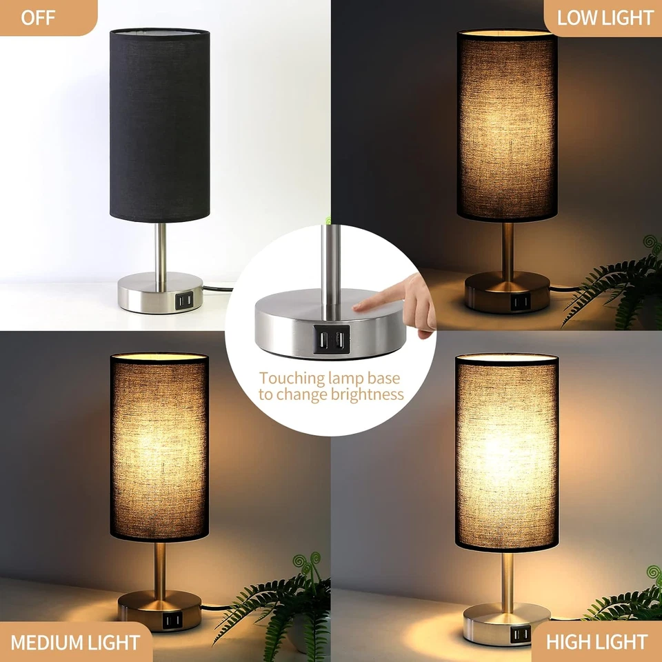 Bedside Lamp with USB Port - Touch Control Table Lamp for Bedroom Wood 3 Way Dim - Image 2 of 4