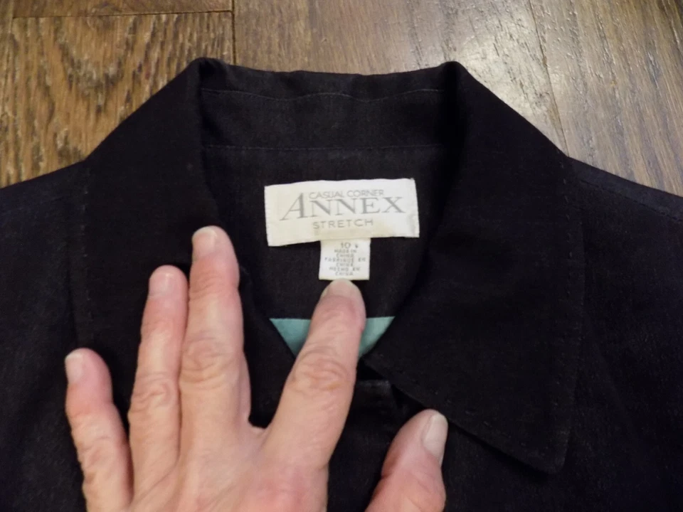 Chaqueta Casual Corner Annex Mujer Negro Denim Look Bolsillos Cremallera Completa Talla 10 Elástica Foto 2 de 4