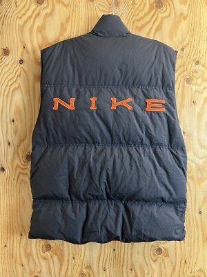 Rare 90s Vintage Nike Puffer Reversible Vest Big Logo Down Grey Orange Mens L