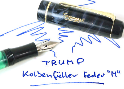 Alter Kolbenfüller blaugrau/schwarz marmoriert, Marke''TRUMP'' schreibt.   (F55)
