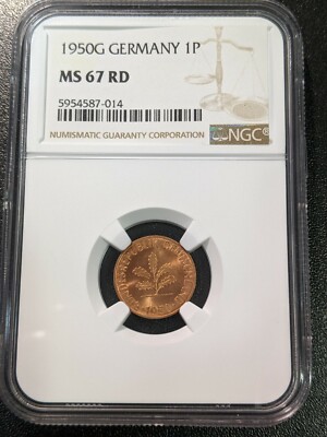 1950 G MS67 RD West Germany Federal Republic Pfennig NGC KM 105 TOP GRADE