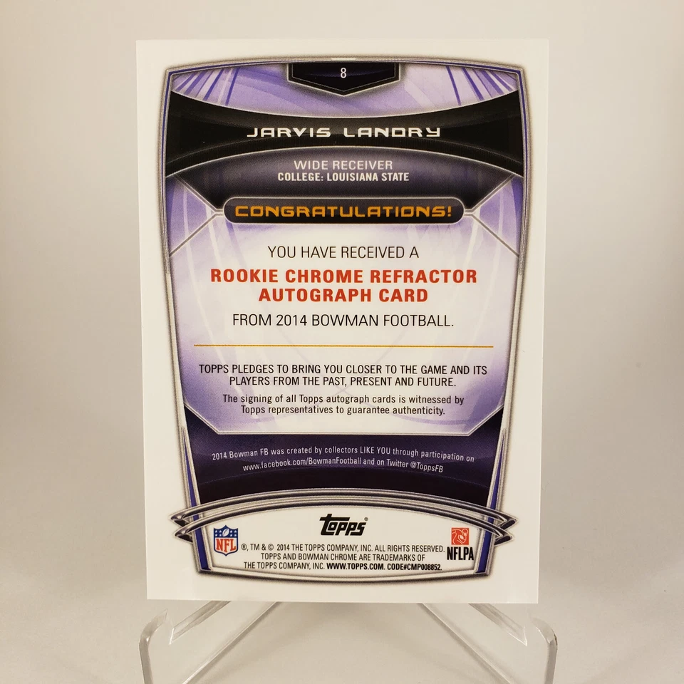 Jarvis Landry 2014 Bowman Chrome RC Refractor Auto - Image 2 of 3