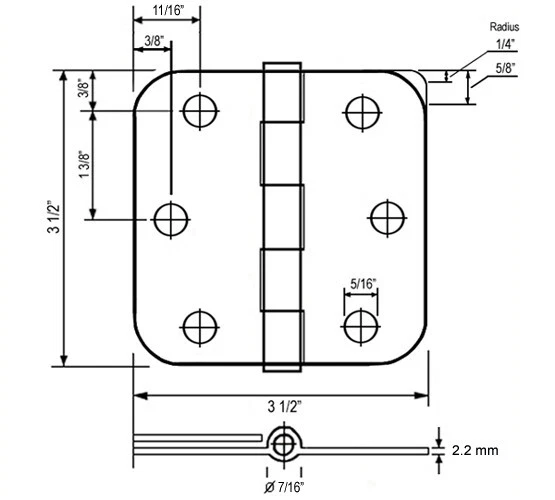 Paquete de 30 bisagras interiores de níquel satinado de 3,5" con bisagra de radio de 5/8" DH3558 Foto 2 de 3
