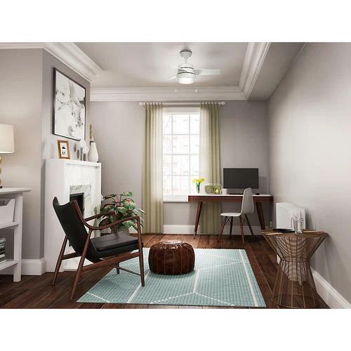 36" Small Room Fresh White Modern Glass Bowl Light Ceiling Fan Reversible Blade - Picture 5 of 10