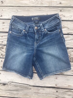 Silver Jeans Suki Mid Short Shorts Blue Denim Size (Measure 