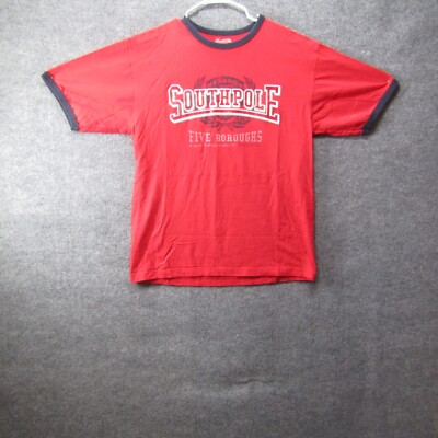 Vintage Y2K SouthPole Shirt Adult Large Red Ringer FIve Boroughs Cyber Goth