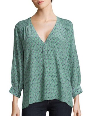 New Joie Aceline Printed Silk Top Size Small MSRP $268 (Deep Mint)