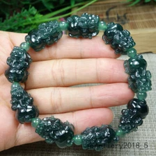 Certified Icy Green 100% Natural A Jadeite jade PiXiu Bracelets 精工招财貔貅手链