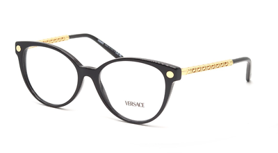 New VERSACE Rx-able Round Eyeglasses MOD. 3353 GB1 54-16 140 Black