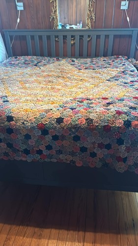 Yo Yo Quilt VINTAGE 1930’s Feed Sack, Hand sewing, Amish 96x 84 FLAWLESS - Picture 3 of 7