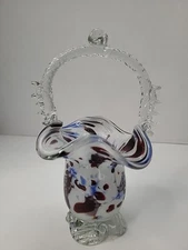 Vintage Romanian Art Glass Confetti Pattern Decorative Glass Basket