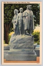 Linen Postcard New Monument City Park Marietta Ohio Tichnor Bros 1930s