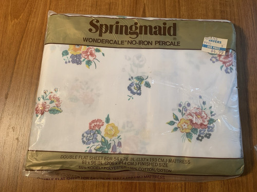 NEW Vtg Springmaid percale Double Full Flat Sheet 2 Pillowcases Floral - Picture 2 of 6